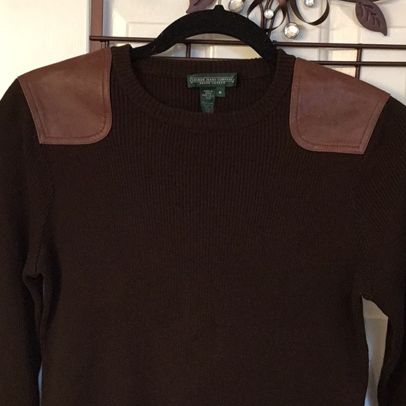 Ralph Lauren Brown Sweater w/ Leather Shoulders - Picture 3 of 7